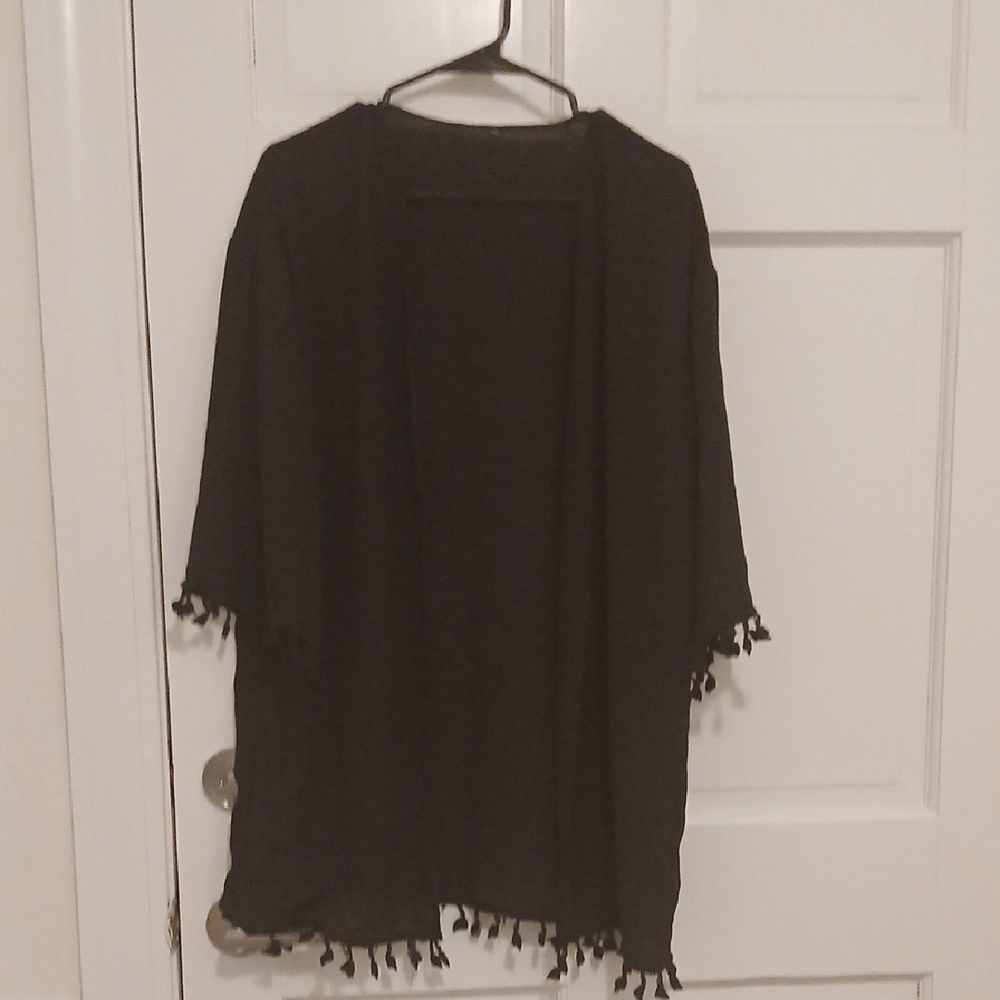 Black Kimono Cardigan with Tassels